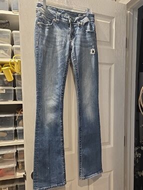 MISS ME Women’s Distressed Bootcut Jeans in Light Blue